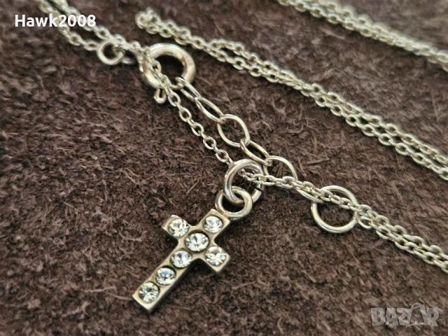 Кръст сребърен с кристали Уникално дизайнерско колие огърлица , снимка 4 - Колиета, медальони, синджири - 45594314