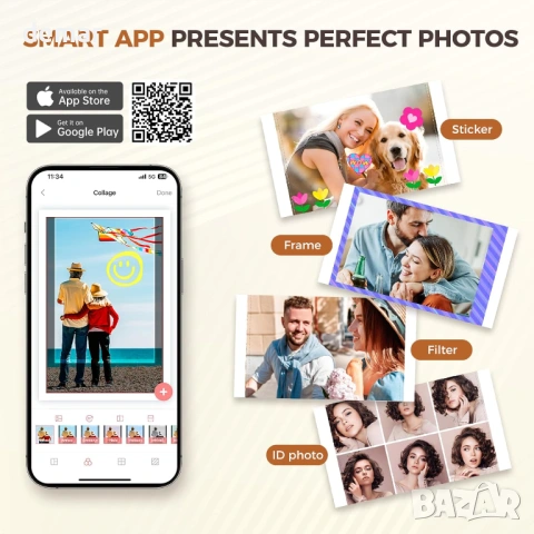 iDPRT фото принтер 4x6 с WiFi, 108 листа и 2 касети, термосублимация, снимка 3 - Принтери, копири, скенери - 54014444