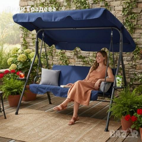 Градинска люлка A-Type със сиви възглавници и поставки за чаши - елегантност и комфорт, снимка 2 - Градински мебели, декорация  - 53860191