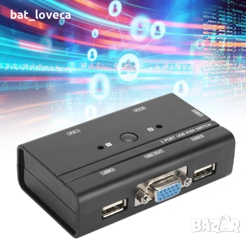 2-портов VGA KVM превключвател, USB превключвател за 2 компютъра, споделяне на 1 монитор, клавиатура, снимка 4 - Кабели и адаптери - 53759929