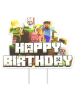 Happy Birthday Minecraft Майнкрафт картонен топер табела надпис украса за торта рожден ден парти, снимка 1 - Други - 45555201