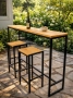 Бар маса с два стола метал и масив дърво стилна и здрава , снимка 6