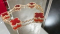 Van Cleef & Arpels VCA 5 Motifs Rose Gold Red Carnelian Vintage Alhambra Дамска Гривна, снимка 3
