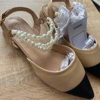 Обувки с перли бежови пантофки бели , снимка 1 - Дамски ежедневни обувки - 45508447