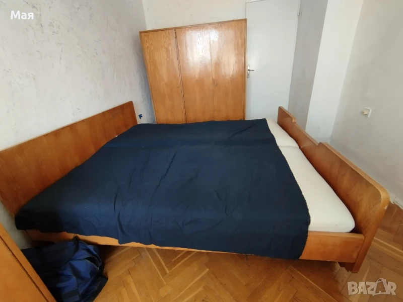 Спалня масивна с два матрака масивно истинско естествено едновремешно дърво, дебели плоскости, , снимка 1