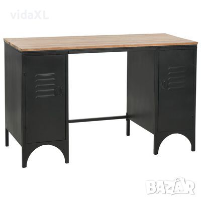 vidaXL Двойно бюро тип писалище, ела масив и стомана, 120x50x76 см（SKU:246422, снимка 1