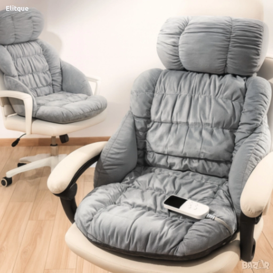 Ергономична отопляема седалка с велур и подвижна възглавница – Перфектна за дом и офис, снимка 1