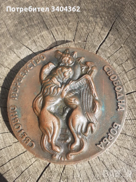 Бронзов настолен медал плакет свободна борба, снимка 1