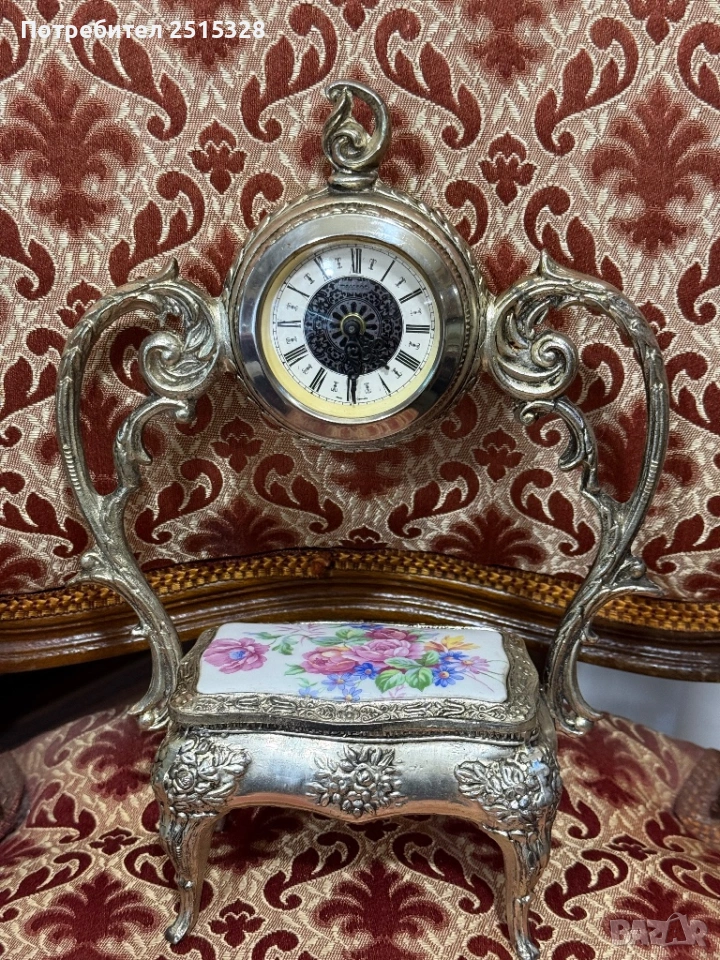 красив стар настолен часовник с кутия за бижута, снимка 1