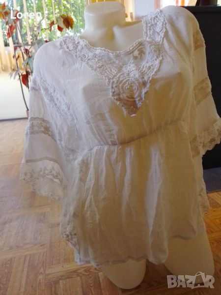 Дамска бяла блуза с дантела , снимка 1