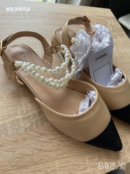 Обувки с перли бежови пантофки бели , снимка 1