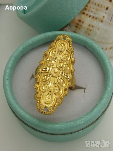 Дамски масивен пръстен 18К златно покритие медицинска стомана, снимка 1