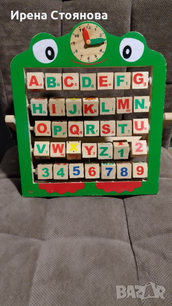 Дървена детска образователна играчка. Немска азбука и числа с примерни думички и картинки. , снимка 1