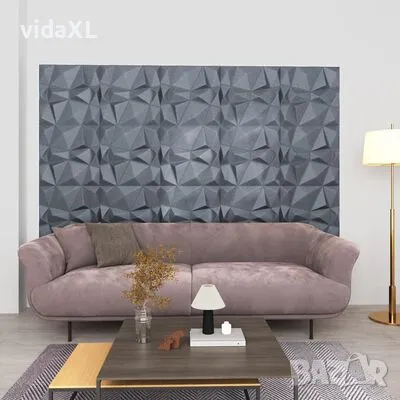 vidaXL 3D стенни панели, 24 бр, 50x50 см, диамантено сиво, 6 м²(SKU:150919), снимка 2 - Други стоки за дома - 49150219