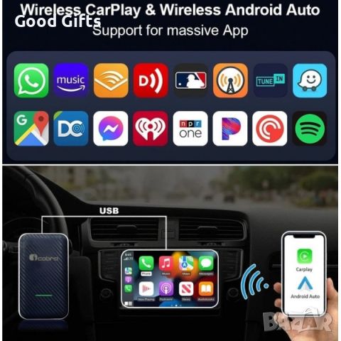 Безжичен адаптер за кола Apple CarPlay Android Auto, снимка 3 - Аксесоари и консумативи - 46169731