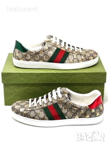 Мъжки кецове Gucci Ace Sneakers Beige GG Supreme Golden Bee EU 46.5 UK 12.5 US 13 Нови с кутия