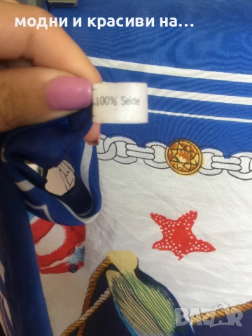 Копринен шал с морски десен, снимка 2 - Шалове - 52198701