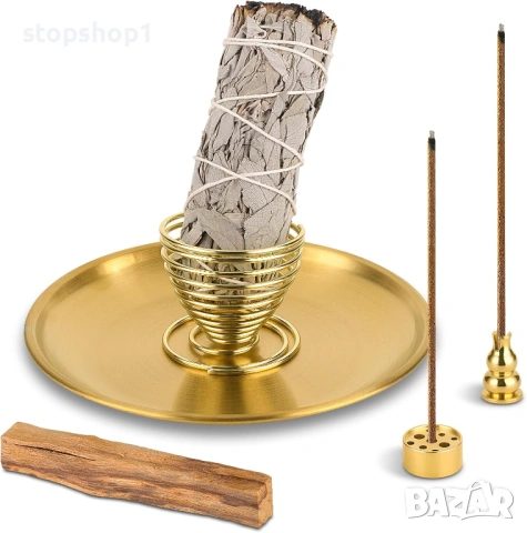 Пало Санто 4 в 1 поставка за арома пръчки с 5,5-инчов алуминиев уловител за пепел, тамянна горелка, 