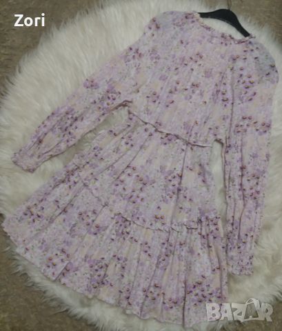 ИЗКЛЮЧИТЕЛНО КРАСИВА рокля на лилави маргаритки с къдрички и коланче в бохо стил , снимка 7 - Рокли - 45216273