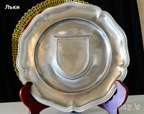 Калаена чиния за снимка и гравиране,калаена сватба. 