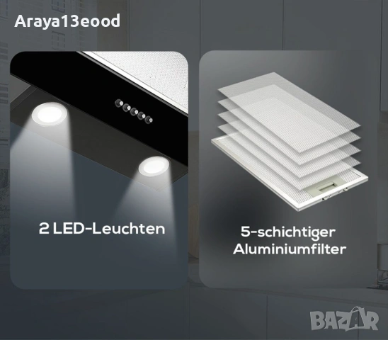 Кухненски абсорбатор Hanseatic с LED осветление, снимка 6 - Абсорбатори - 53944385