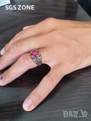 Мъжки Сребърни Пръстени с Естествени Камъни, снимка 5 - Колиета, медальони, синджири - 49988106