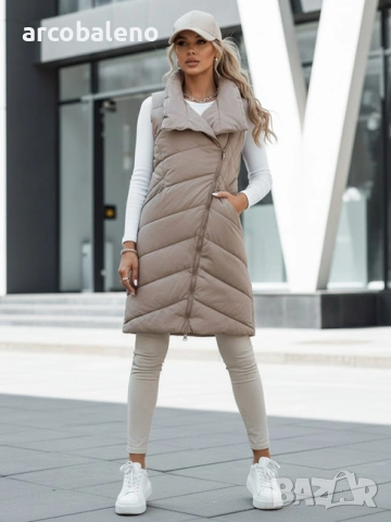 Дамско дълго ватирано яке без ръкави и качулка SERKIS, 2цвята , снимка 7 - Якета - 47464572