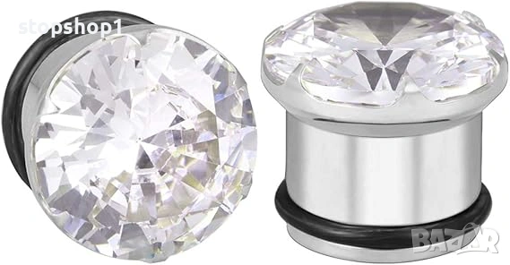 Пиърсинг на ухо от стомана с цирконии AAA+ 316L , снимка 5 - Обеци - 53862825