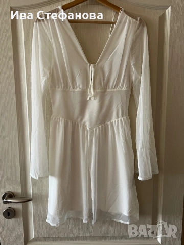  Нова етикет бяла елегантна кукленска официална еластична женствена нежна рокля, снимка 3 - Рокли - 49832385