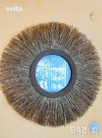 🌿Дизайнерско огледало от рафия – ръчно изработен бохо акцент за уютен и модерен дом, снимка 8 - Огледала - 53881746