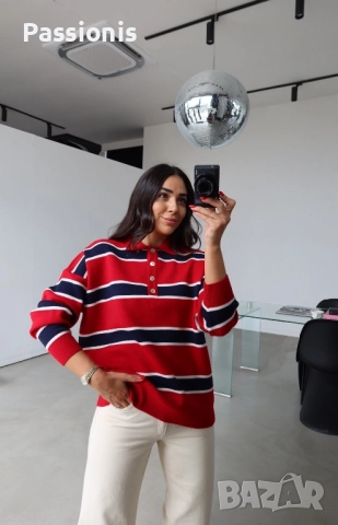 Плетен пуловер с поло яка , снимка 2 - Блузи с дълъг ръкав и пуловери - 52169688