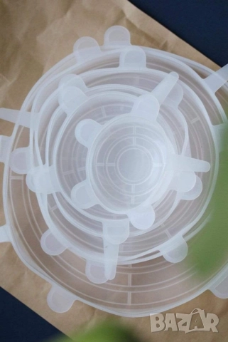 Комплект от 6 броя силиконови капаци за храна