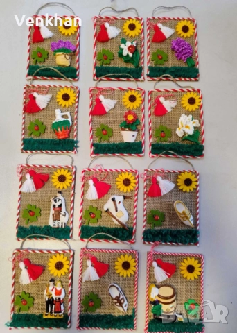 Пана за закачане на стена тип мартеничка сувенир . Битови,фолклорни модели и цветя.