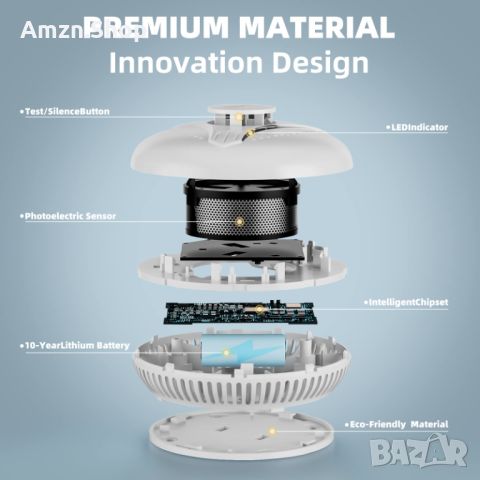 Детектор за дим 5бр. 5RIAKELL 10 години батерия аларма за дим пожар с фотоелектрически сензор, снимка 6 - Други стоки за дома - 45966269