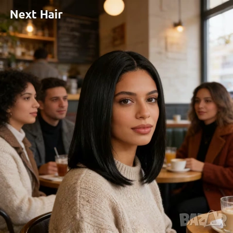 Елегантна права черна каре перука 35 см с път, снимка 9 - Аксесоари за коса - 53749630