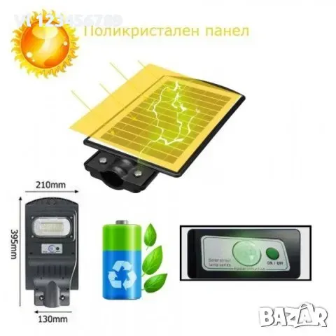 LED соларна улична лампа с датчик за движение 30W, снимка 2 - Външни лампи - 49386529