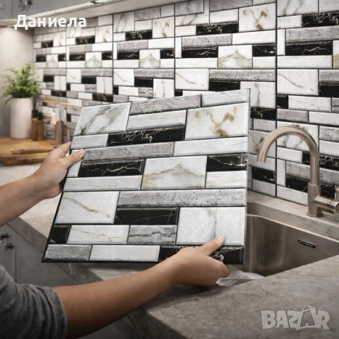 Самозалепващи 3D стикери за стена – Имитация на мрамор, 30x30 см (10 броя)