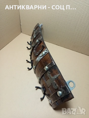 Стара Ръчно Изработена Дървена Закачалка От Дъбово Буре., снимка 4 - Антикварни и старинни предмети - 50991510