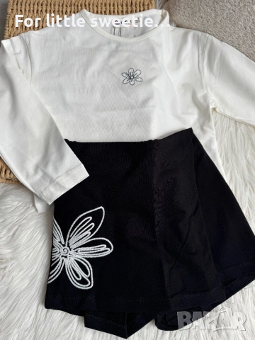 Памучен сет от 2 части 🖤 блузка с дълъг ръкав и пола-панталонки с красива бродерия 🤍  