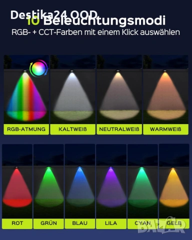 Соларни LED градински лампи RGB водоустойчиви IP65 комплект 6 броя, снимка 2 - Соларни лампи - 53504945