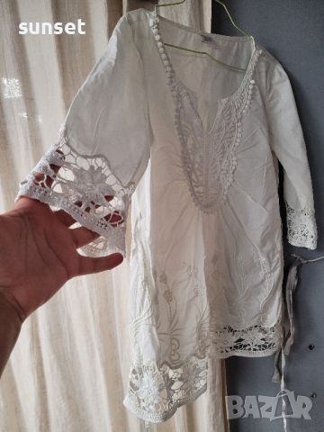  ESPRIT Бяла памучна риза с БРОДЕРИИ!!- 38 размер, снимка 4 - Ризи - 46428526