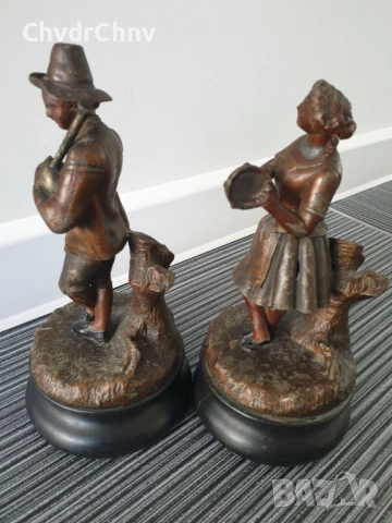 чифт2бр/23см-3кг ЦAM статуетки/стари френски скулптури/фигури на селяни-музиканти, снимка 4 - Статуетки - 53481037