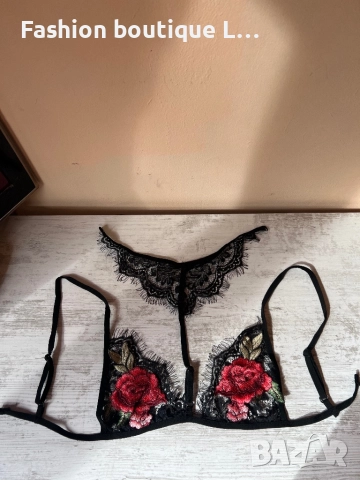 Ново черно дантелено бюстие с чокър на врата и бродерия S , M , L , XL налични размери 🖤❤️🖤❤️, снимка 7 - Бельо - 52197129