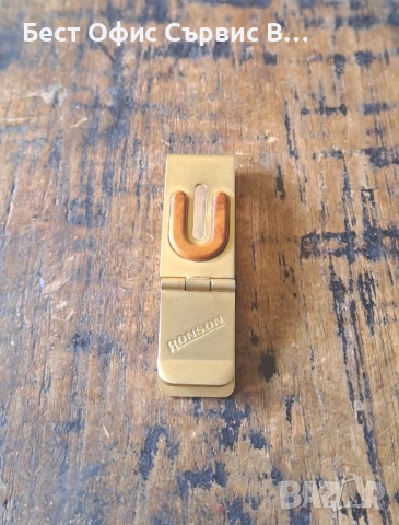 щипка за пари Ronson позлатена матова с ахат масивна, снимка 4 - Други - 53407665