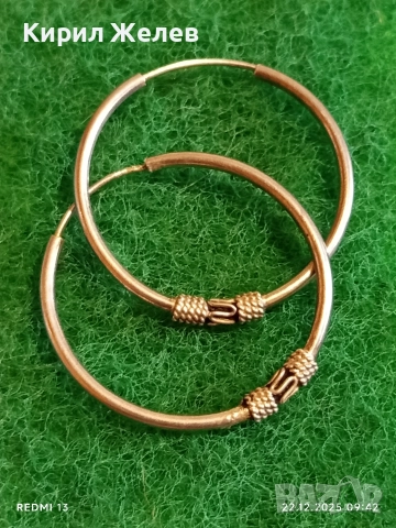 Винтидж сребърни обеци тип халка с класическа орнаментика КРАЛСКА ПЛЕТКА ръчна изработка 17618