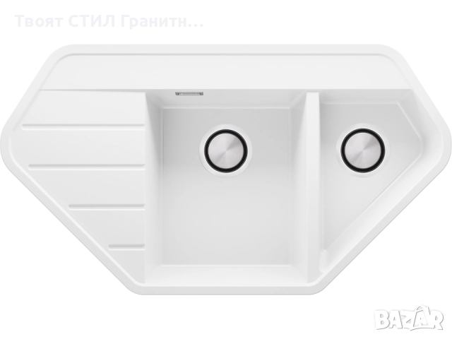 Бяла ъглова кухненска гранитна мивка Копенхаген 900 Corner 900x500 мм, снимка 6 - Мивки - 51892486