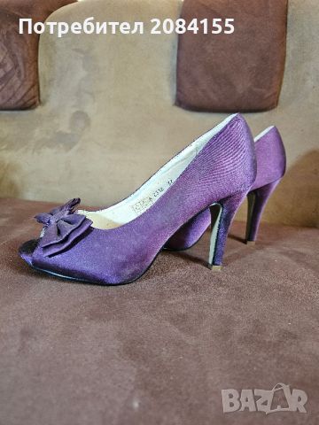 Сандали,цвят-лила,сатен,отворени пръсти и панделка, снимка 2 - Дамски обувки на ток - 45595271