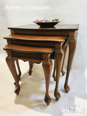 Комплект винтидж помощни масички в стил Queen Anne, снимка 6 - Маси - 53474514
