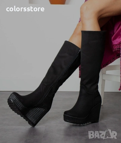 Ботуши на платформа - черен велур - BNP200

, снимка 3 - Дамски ботуши - 33802599