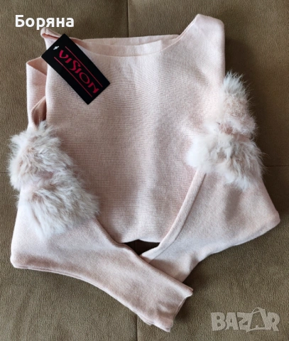 Бутик Vision - Нов розов пуловер кашмир с брошка, снимка 10 - Блузи с дълъг ръкав и пуловери - 37751508